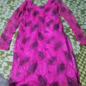 Pink And Black Full Sleeved Kurti Bust 34 Length 28