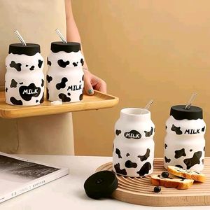 Cute Cow Mug With Straw- 1 Piece