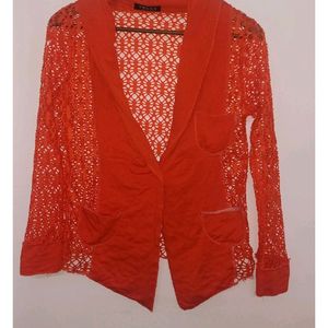 Mavie Blue Girls Top & Red Net Cardigan Size: M