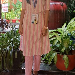 Sangria Pink Stripped Kurta Set