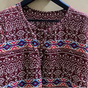 Printed Casual Maroon Top