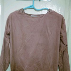 Suede Fabric Full Sleeves Embellished Top