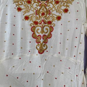 Pretty Cream Anarkali Cotton Kurta