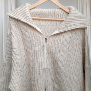 Pound Cable Zipup Knit Sweater