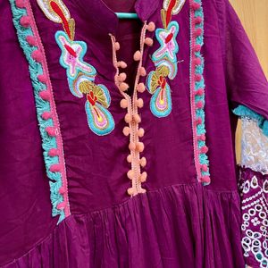 Purple Embroidered With Lace Anarkali Kurta