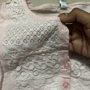 Baby Pink Net design Short Kurti