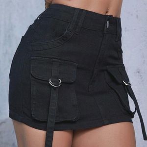 Denim Short Skirt Women Charcoal With Pockets