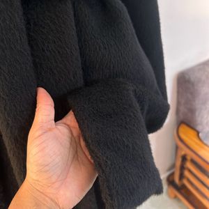 Black Soft Furry Wrap Coat