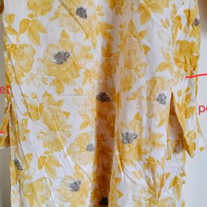 Floral Embroidered Yellow Kurta