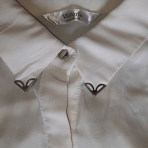 White Formal Shirt With Puffed Sleeves