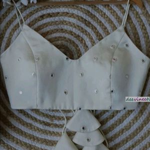 Backless Speghetti Padded Foil Work Blouse