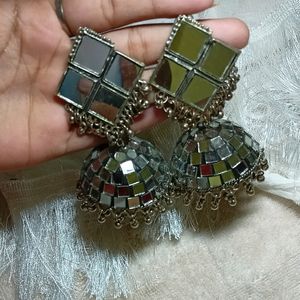 Mirror Work Earrings , Jhumka Style