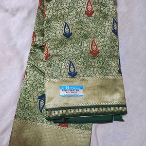 💥🆕️ Full Zari Work Green Silk Saree