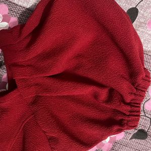 Red Puff Sleeves Top For Women