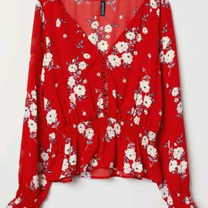 Red Floral H&M Divided Blouse