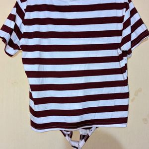 White And Maroon Striped Top