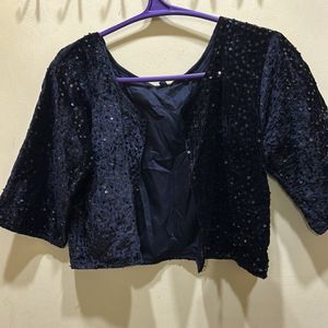 Womens Black Velvet Sequence Crop Shrug Size XL