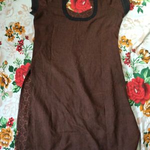 Stitched Embroied Brown Cotton Kurtha | Size 38