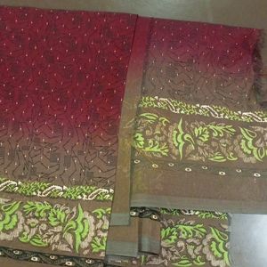 Georgette Brown Colour Printed Border..