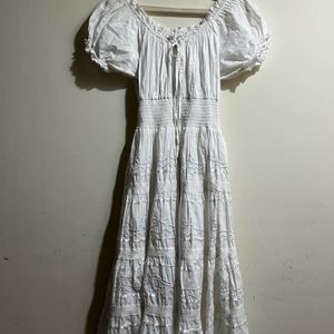 Midi Cottage Core White Dress