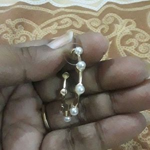 Brand New Golden Pearl Hoop Earings