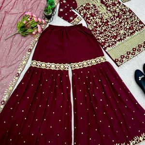 Embroidery Sequence Work Top Garara And Dupatta