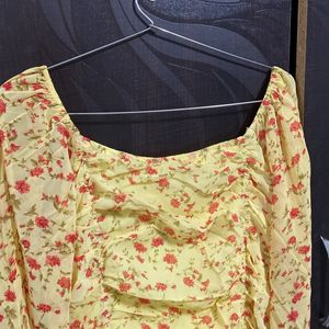 Yellow Ruched Floral Dress