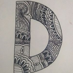 Mandala Art Of D Letter With Black SketchPen On A4