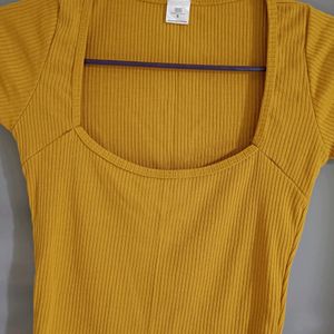 Mustard Color Fitted Rib Top