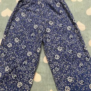 Women Elegant Blue Floral Roman Column Trouser