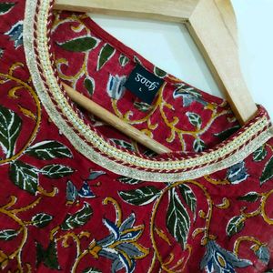 Soch Red Kalamkari Print Embellished Sleevless Kur