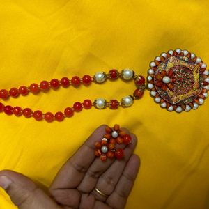 Orange Meenakari Necklace Set