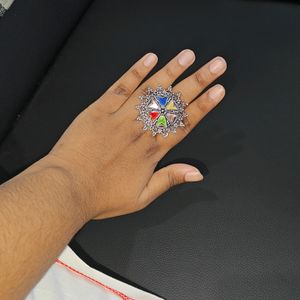 Multi Colour German Silver Finger Ring