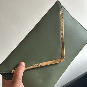 Olive Plain Gold Detailing Sling Bag