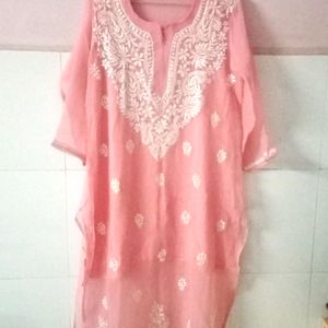 Beautiful Peach Colour Lucknowi Kurti With Inner