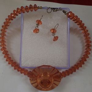 Orange Glass Beads Necklace Set