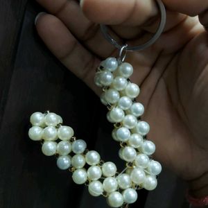 Handmade Pearl Initial V Keychain