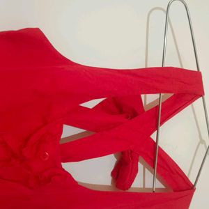 Red Dress With Bow Strip Dres