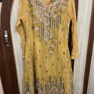 Pakistani Original Golden Heavy Embroidered Dress