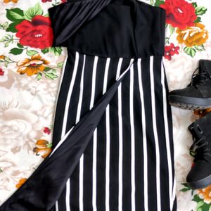 Halter-neck Black and White Striped dress