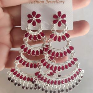 stunning maroon and silver earrings