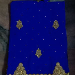 Blue Colour Designer Sareewith Gold Design Heavy W