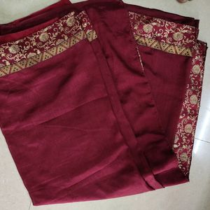 Maroon Colour Synthetic Saree