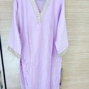 Lavender Dola Silk Kurta With Leheriya Dupatta Set