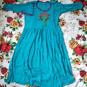 Sea Green Cotton Long Kurtha | Size 34