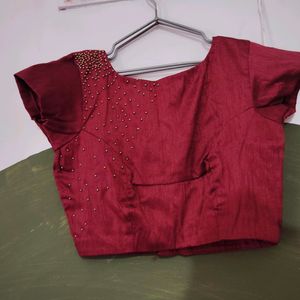 Maroon Blouse With One Side Beads Work