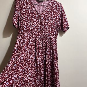 Cotton Red Floral Wrap Midi Dress