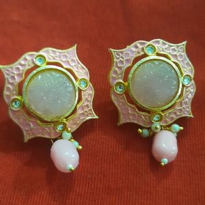 KUNDAN EARING STUDS.. Light Pink Color