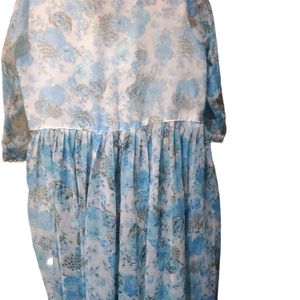 Stitched Pakistani Sky Blue Floral Printed Dress