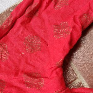 Golden Printed Red Cotton Kurta